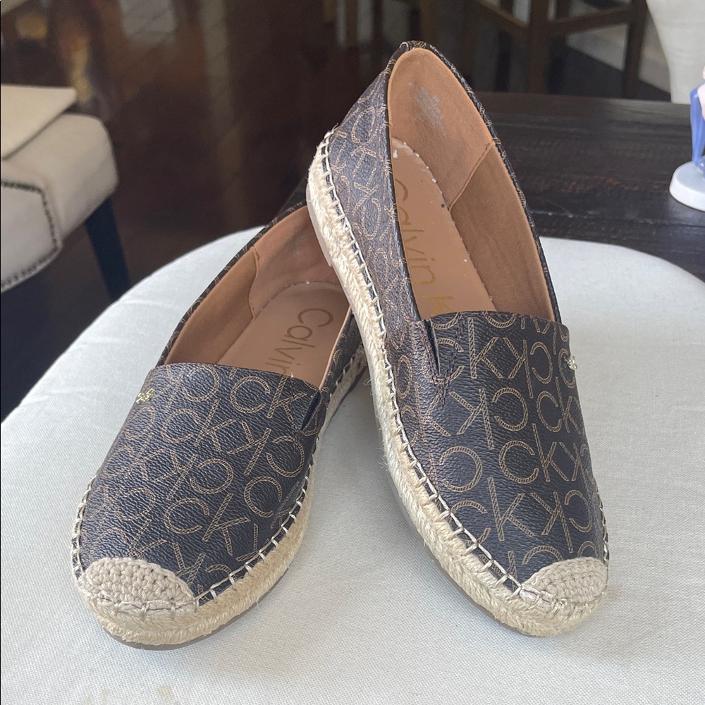 Calvin Klein Dark Brown Logo Espadrille Flats